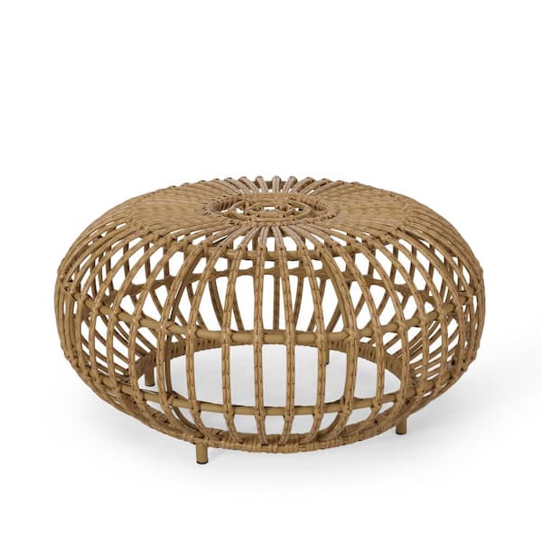 Unbranded Boho Chic Handcrafted Faux Rattan Coffee Table 29.5 in. Round, Perfect for Patio, Living Room, or Garden
