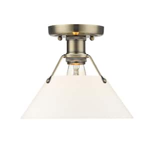 Orwell 10 in. 1-Light Aged Brass and Opal Glass Flush Mount