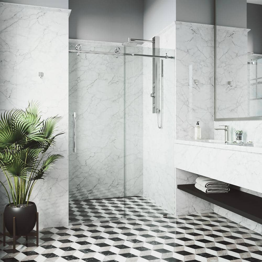 Cass 72" x 76" Frameless Sliding Shower Door with Chrome Finish