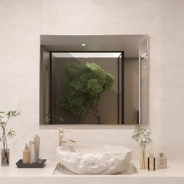 JimsMaison 36 in. W x 30 in. H Rectangular Aluminum Framed Wall Bathroom Vanity Mirror in Brushed Nickel
