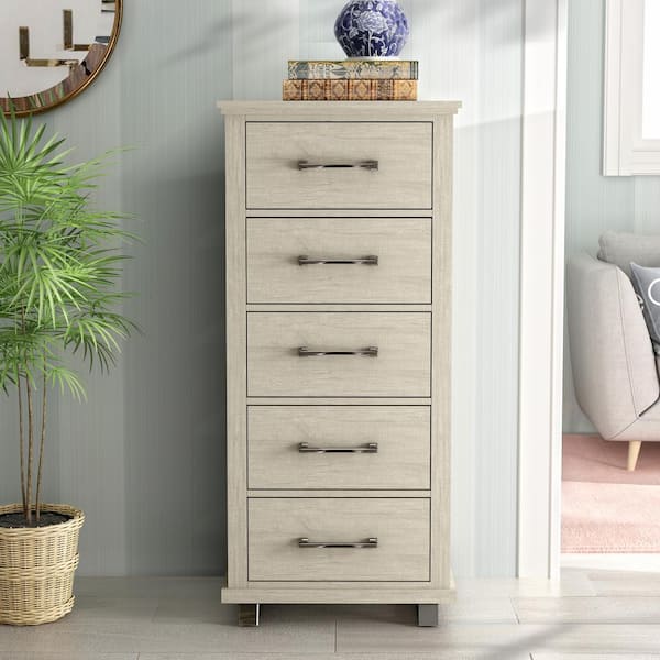 FESTIVO Modern Farmhouse Wood Color 5-Drawer 24 in. Wide Chest of