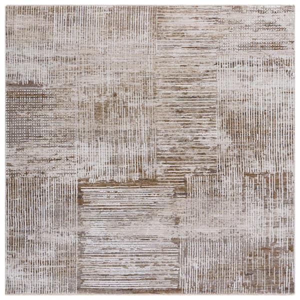 Finely Modern 7 ft. x 7 ft. Ivory/Beige Geometric Distressed Square Area Rug