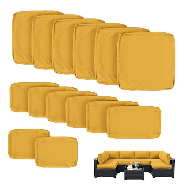 WNP 14-Pieces Patio Cushion Covers Replacement with Zipper for Sectional Sofa Set, Slipcovers for Outdoor Cushions Yellow