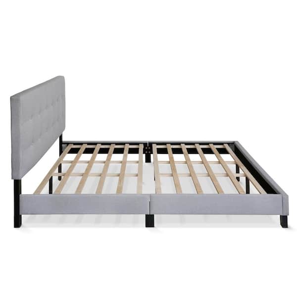 King Size Furinno Laval Button Tufted Bed Frame Glacier FB20234KGL 12PC Slat Style Grey 