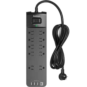10-Outlet Power Strip Surge Protector with 4 USB Ports and 6 ft. Long Extension Cord, Black