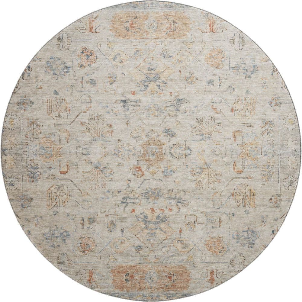 Mayfield Premium Machine Washable Abstract AMF2323 Beige 8 ft. x 8 ft. Round Rug price history on PriceWatchPro