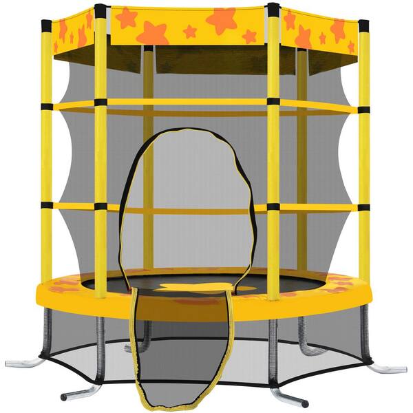 Unbranded Kids Trampoline with Safety Enclosure Net, Outdoor Indoor Trampoline for Kids with Water Sprinkler Yellow
