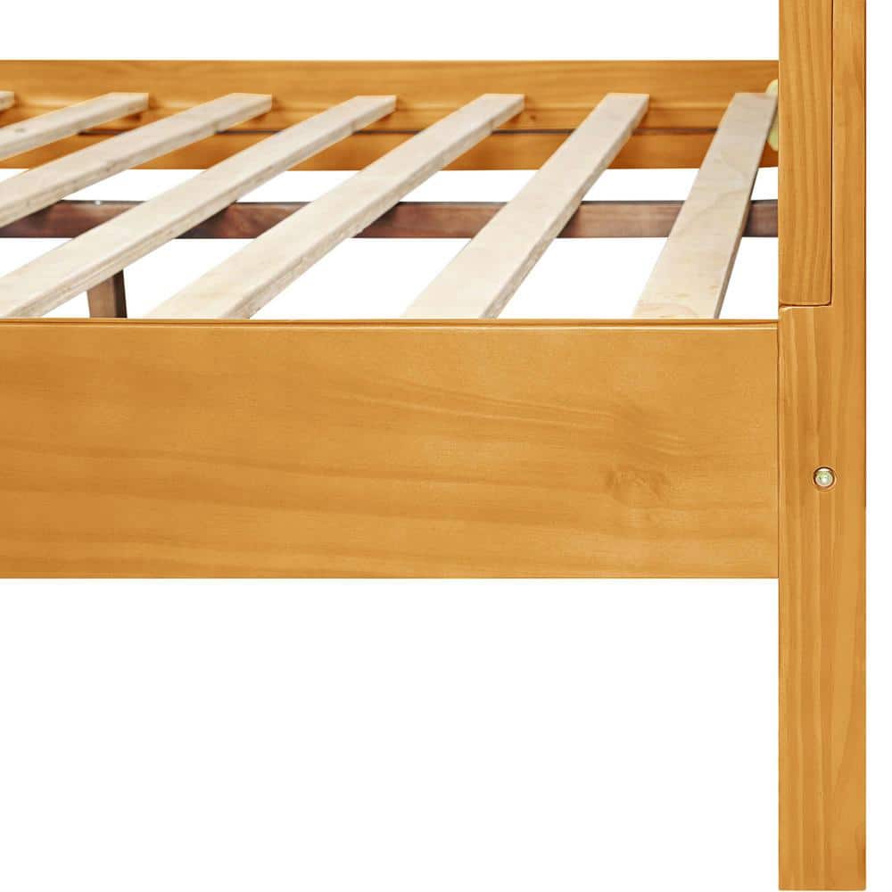 Caroline Pine Queen Platform Bed with Drawer and Slatted Headboard, Oak