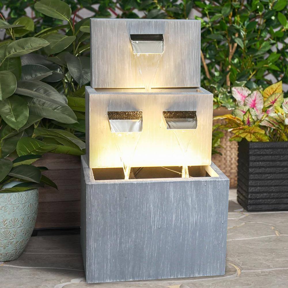 AUTMOON 3Tiered Floor Indoor/Outdoor Water Fountain Metal Water
