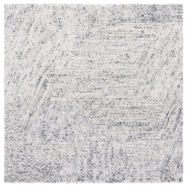 Natural Fiber 6 ft. x 6 ft. Black/Ivory Distressed Geometric Square Area Rug