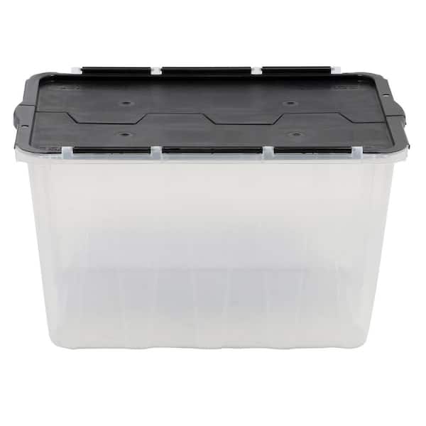 4 Pack Storage Container 12 Gal Hinged Lid Teal Sachet Clear Organizer Bin Box 