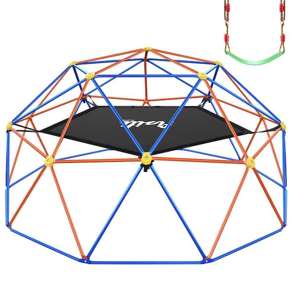 fiziti 10 ft. Outdoor Metal Climbing Dome with Hammock and Swing, Backyard Jungle Gym Play Set Patio Swing