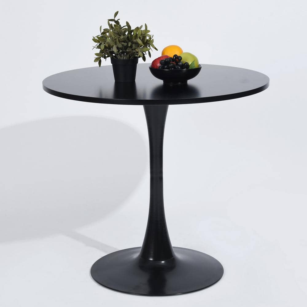 Homy Casa CLIFT 31.5 in Contemporary Black Round Wood Top Column Base Dining Table (Seat 2)