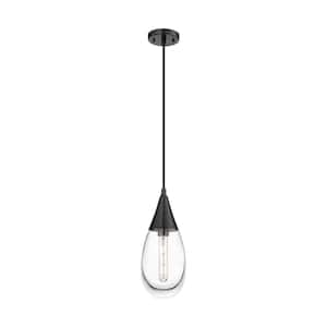 Malone 100-Watt 1 Light Matte Black Shaded Pendant Light with Clear glass Clear Glass Shade