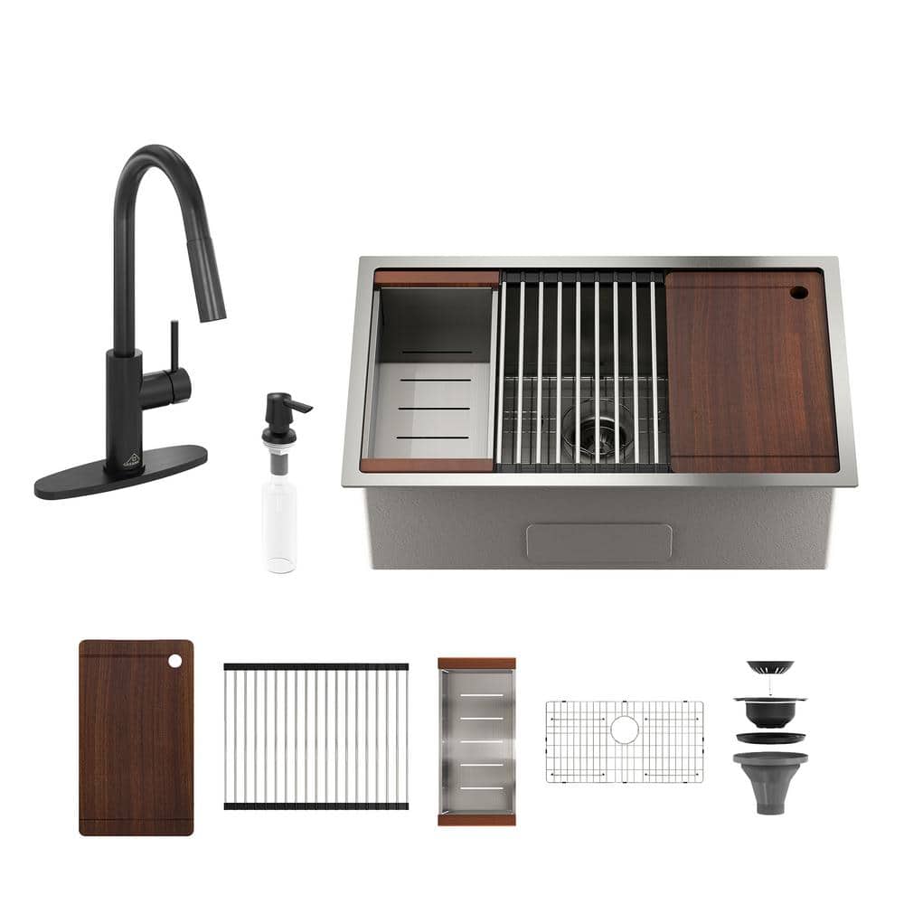 30 in. Undermount Single Bowl Nano Brushed Stainless Steel Workstation Kitchen Sink with Kitchen Faucet and Accessories price history on PriceWatchPro