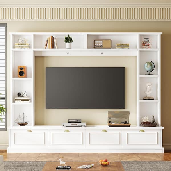 Magic Home 104.2 in. White MDF Fits TV's up to 78 in.Entertainment Center TV Console (Max tv size 78 in.)