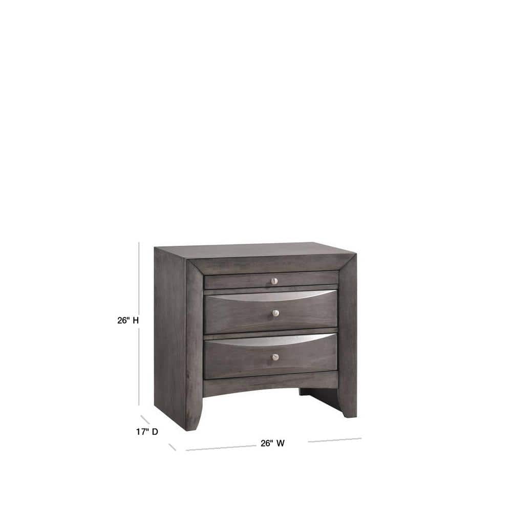 Madison Transitional 2-Drawer Gray Nightstand with Pull-Out Tray