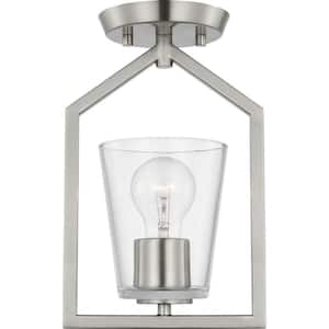 Vertex Collection 7.37 in. One-Light Brushed Nickel Clear Glass Contemporary Semi-Flush Mount