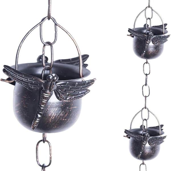 8.5 ft. Metal Rain Chains for Gutters, 12-Dragonfly Cups Rain Collector with Adjustable Length Chains