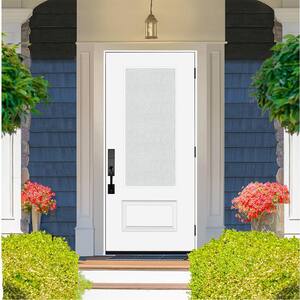 Legacy 36 in. x 80 in. Universal Handing 3/4 Lite Rain Glass Primed White Finish Fiberglass Front Door Slab