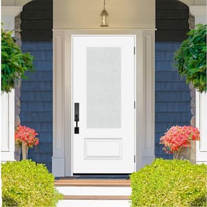 Legacy 36 in. x 80 in. 3/4-Lite Rain Glass LHOS Primed White Finish Fiberglass Prehung Front Door