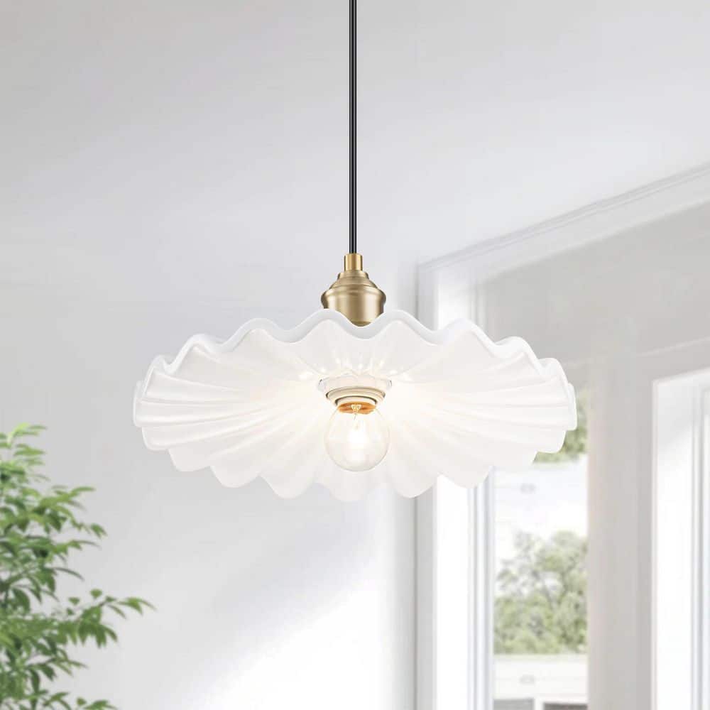 Rennnsan Evryn 11.8 in. 1-Light Brushed Gold Modern Single Pendant