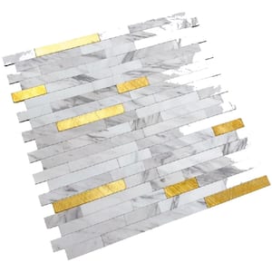 White and Gold 4 in x 5 Metal Peel and Stick Backsplash Tile Sample