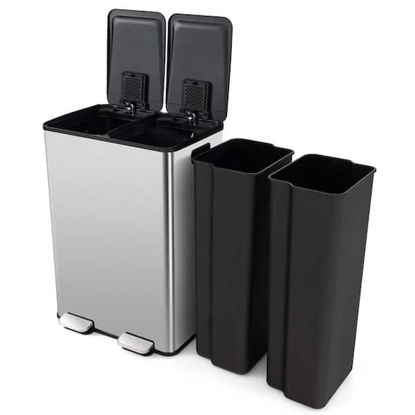 16 gal. Metal Household Trash Can Step Lid in Silver