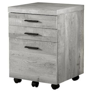 Grey Reclaimed Wood Filing Cabinet on Castors with 3-Drawers