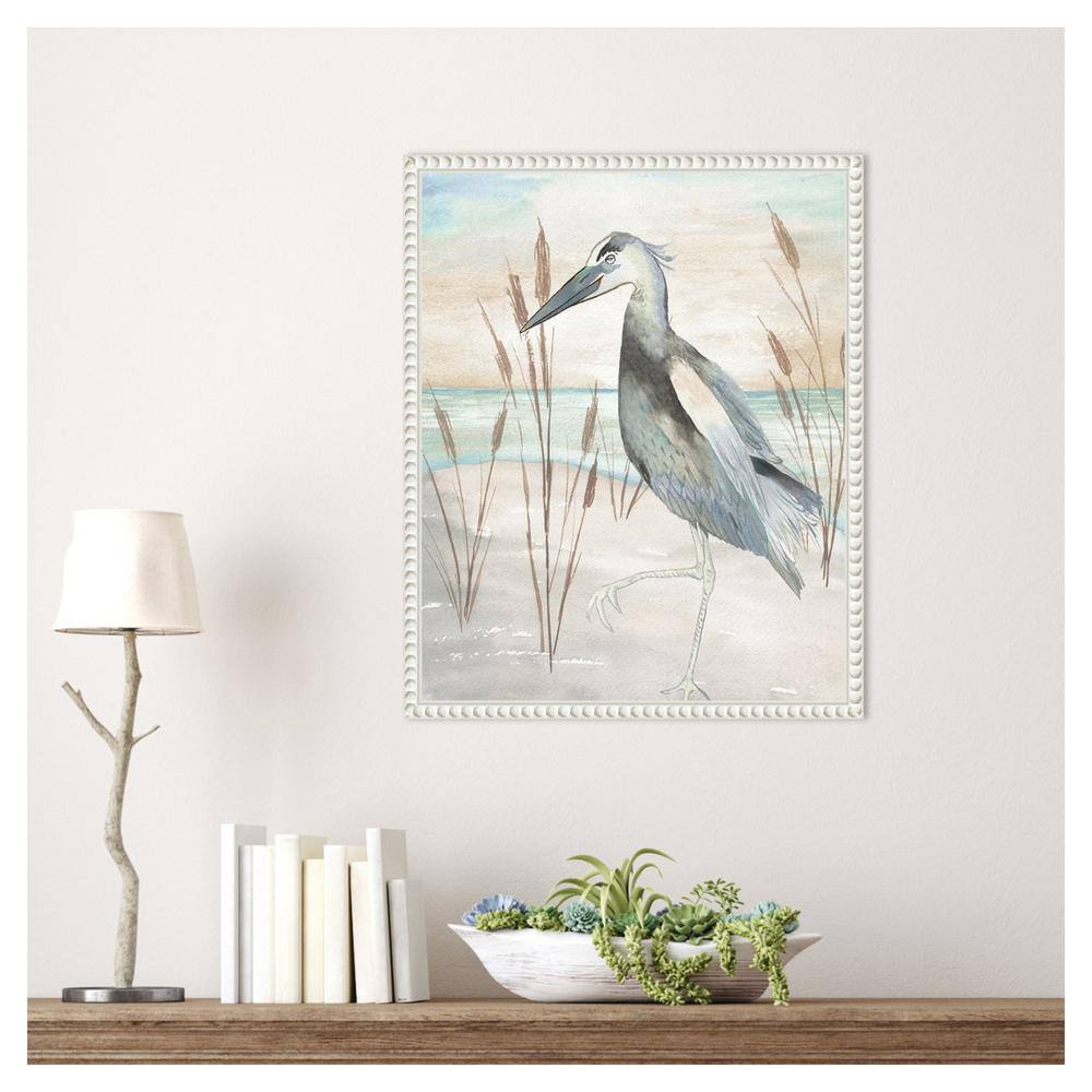 Heron on Sandy Beach with Beaded Frame Canvas Art