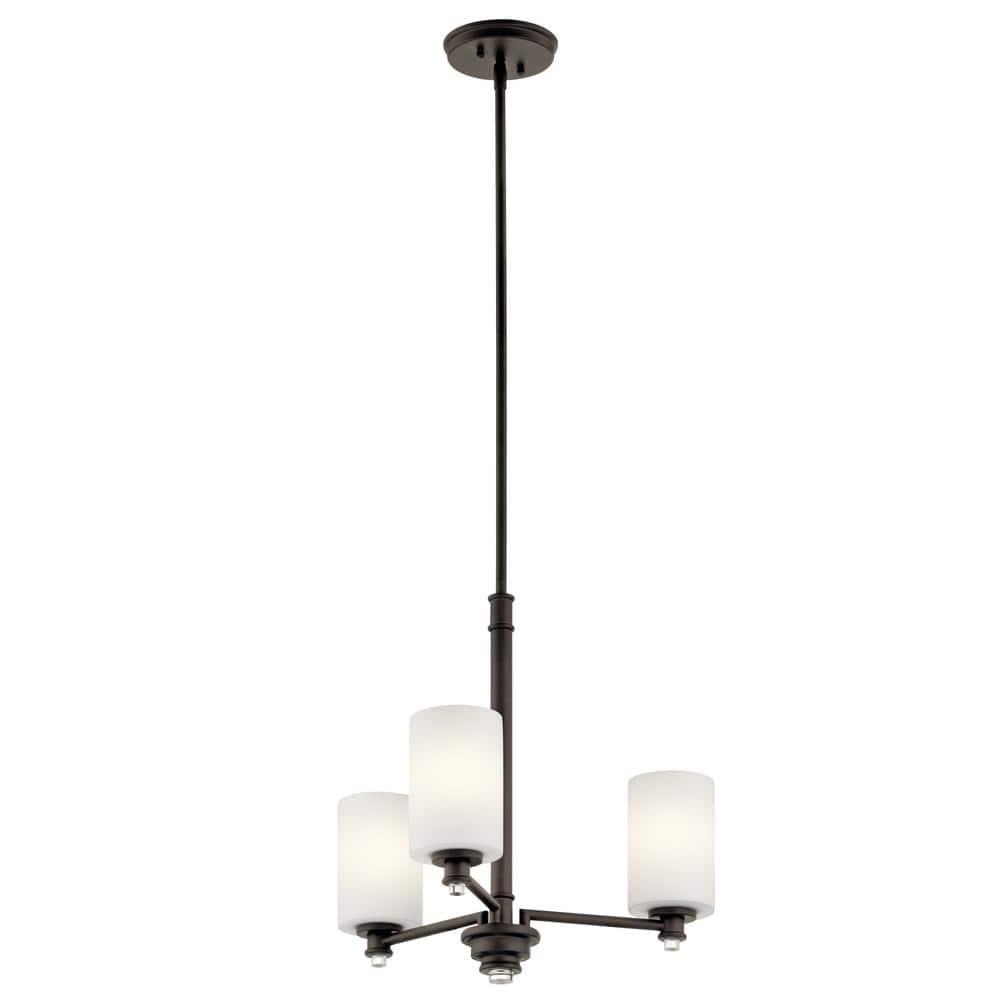 Mini Distressed Bronze 3-Light Candle Chandelier with Cream Shades