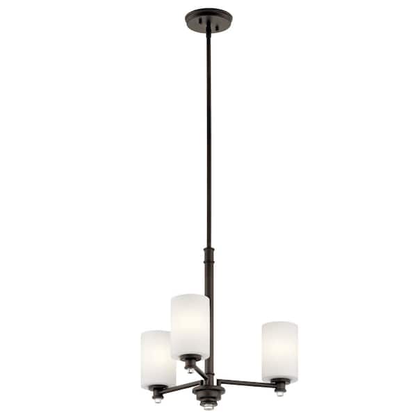 KICHLER Joelson 20 in. 3-Light Olde Bronze Transitional Shaded Cylinder Mini Chandelier for Dining Room