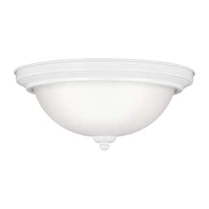 Geary 12.5 in. 2-Light White Ceiling Flush Mount with Satin Etched Glass