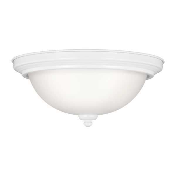 Generation Lighting Geary 12.5 in. 2-Light White Ceiling Flush Mount with Satin Etched Glass