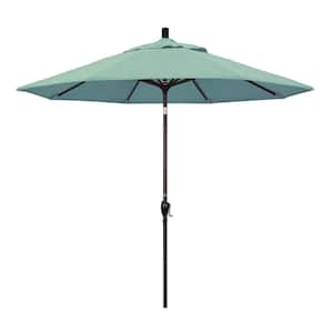 9 ft. Bronze Aluminum Pole Market Aluminum Ribs Push Tilt Crank Lift Patio Umbrella in Spa Sunbrella
