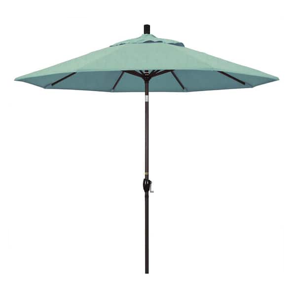 California Umbrella 9 ft. Bronze Aluminum Pole Market Aluminum Ribs Push Tilt Crank Lift Patio Umbrella in Spa Sunbrella