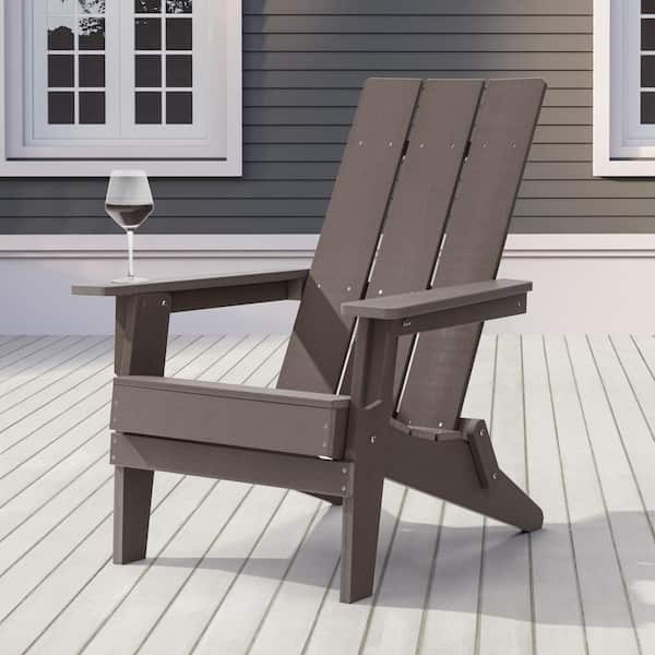 Sonkuki Coffee Folding Adirondack Chair, Waterproof HIPS High Load Capacity Patio Chair with Wide Armrests (1-Piece)