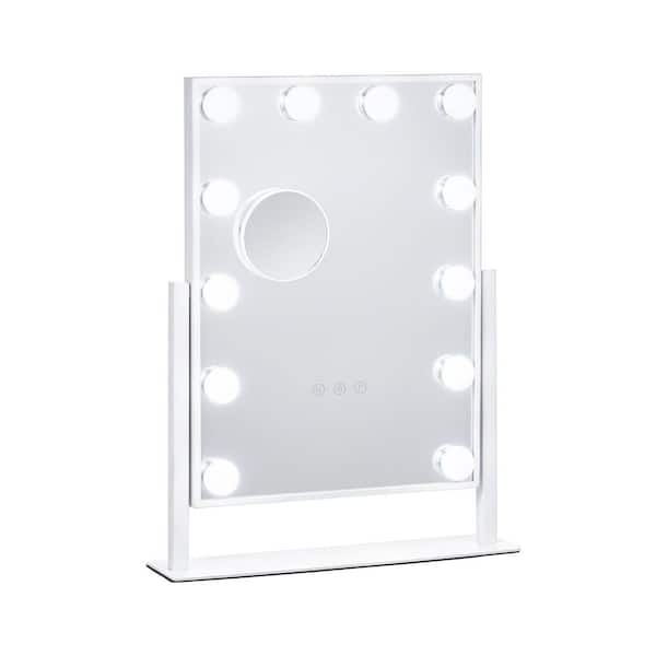 SKYSHALO Hollywood Vanity Mirror With Lights, 14.3 in. W x 3.3 in. H Modern Classic Art Deco Square 12 Dimmable Bulbs and 3 Color