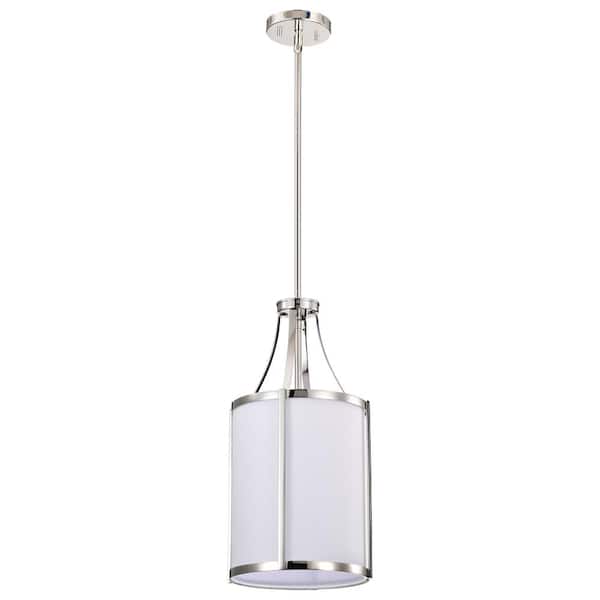 SATCO Easton 100-Watt 1-Light Polished Nickel Shaded Pendant Light with White Linen Shade, No Bulbs Included