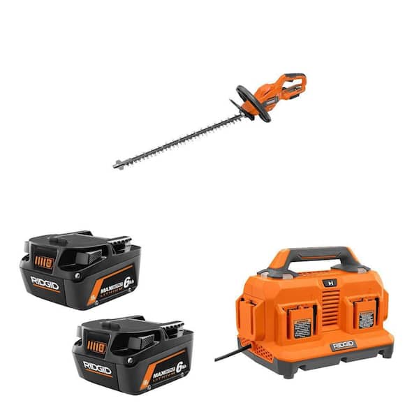 18V Brushless Cordless Hedge Trimmer Kit with 6-Port Sequential Charger and 6.0 Ah MAX Output Batteries (2-Pack)