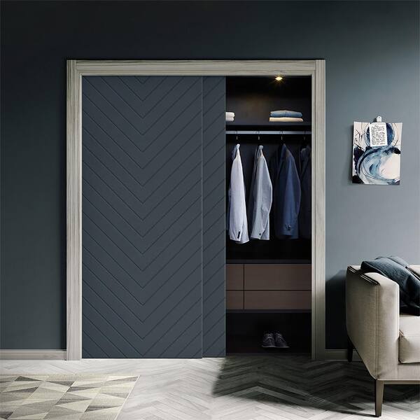 CALHOME 60 in. x 80 in. Hollow Core Charcoal Gray Stained Composite MDF Interior Double Closet Sliding Doors