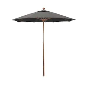 7.5 ft. Woodgrain Aluminum Commercial Market Patio Umbrella Fiberglass Ribs and Push Lift in Charcoal Sunbrella