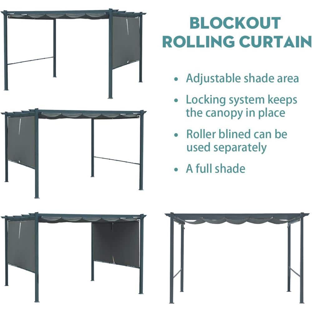 12 ft x 10 ft Gray Aluminum Patio Pergola with Retractable Canopy