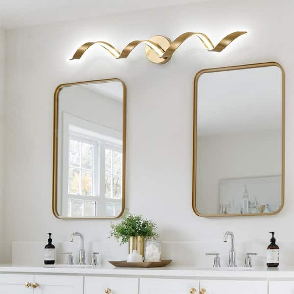 Gold Bathroom Vanity LED Wall Light Modern Wall Sconce with White Silicone  Shade