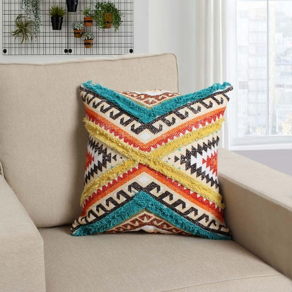 Buy 18 x 18 Cotton Accent Throw Pillows, Geometric Lined Pattern, Set of 2,  Multicolor By The Urban Port