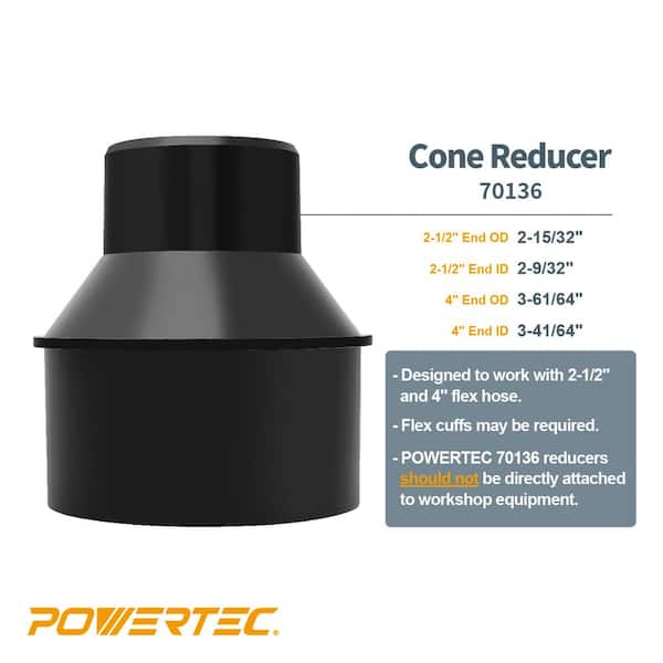 POWERTEC 4 in. x 2-1/2 in. Hose Cone Reducer for Dust Collection