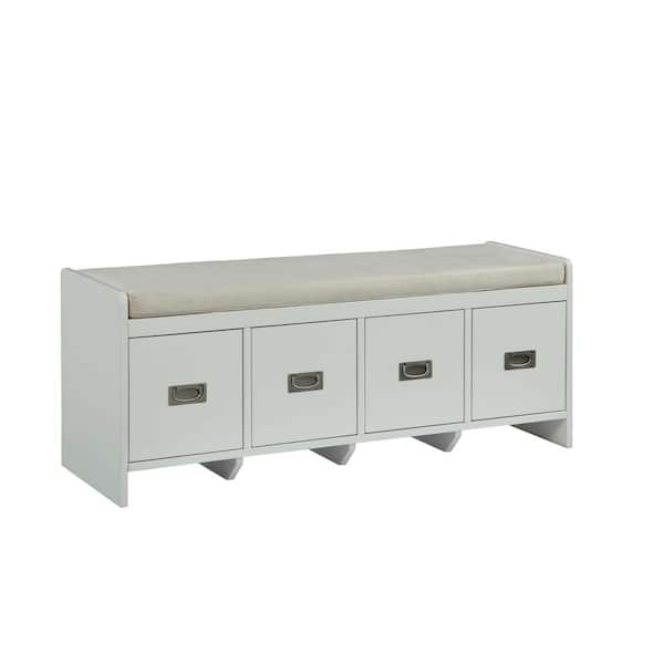 Acme Furniture Berci 16 in. White and Fabric Dining Bench