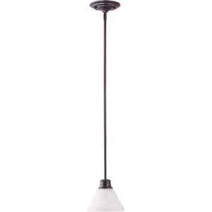1-Light Mahogany Bronze Mini Pendant with Frosted White Glass