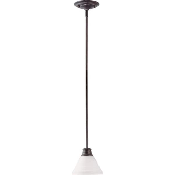 SATCO 1-Light Mahogany Bronze Mini Pendant with Frosted White Glass
