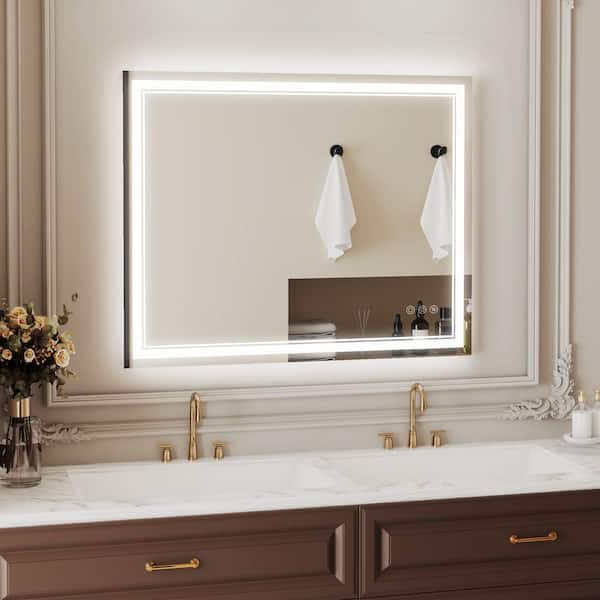 40 in. W x 32 in. H Bright Rectangular Frameless Anti-Fog LED Light Wall Bathroom Vanity Mirror in Tempered Glass